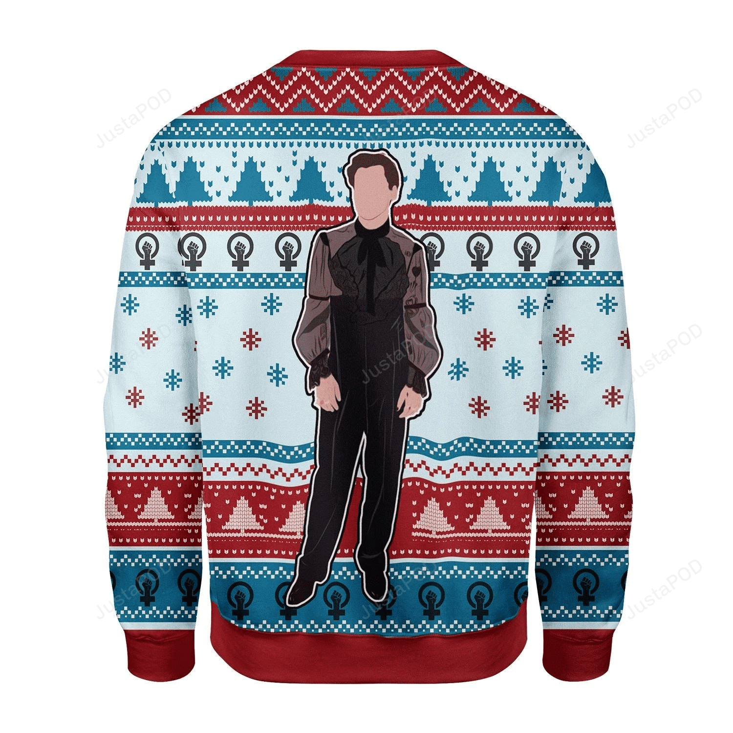 Christmas Harry Styles In Black Dress Tree Pattern For Unisex Ugly Christmas Sweater Adult 3D Funny Matching for family