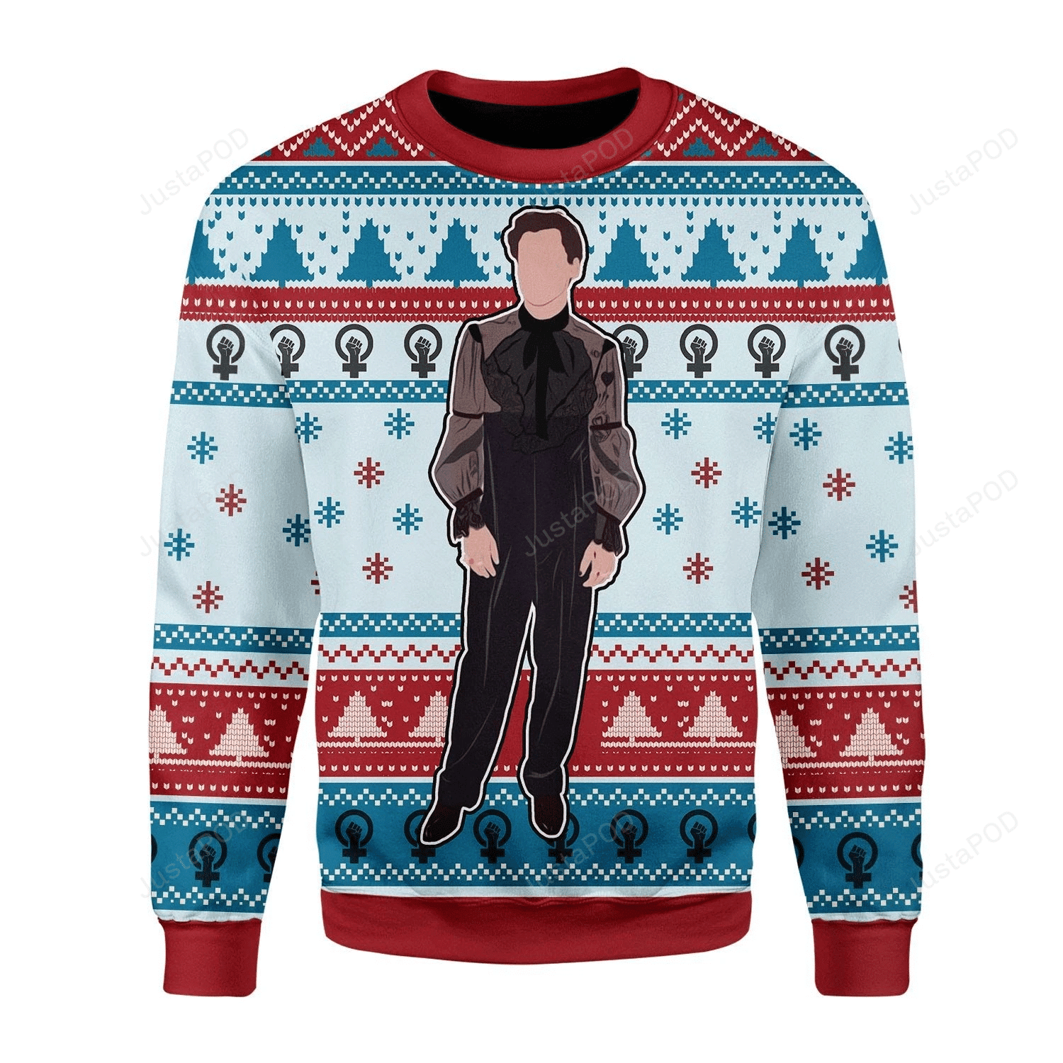 Christmas Harry Styles In Black Dress Tree Pattern For Unisex Ugly Christmas Sweater Adult 3D Funny Matching for family - Image 2