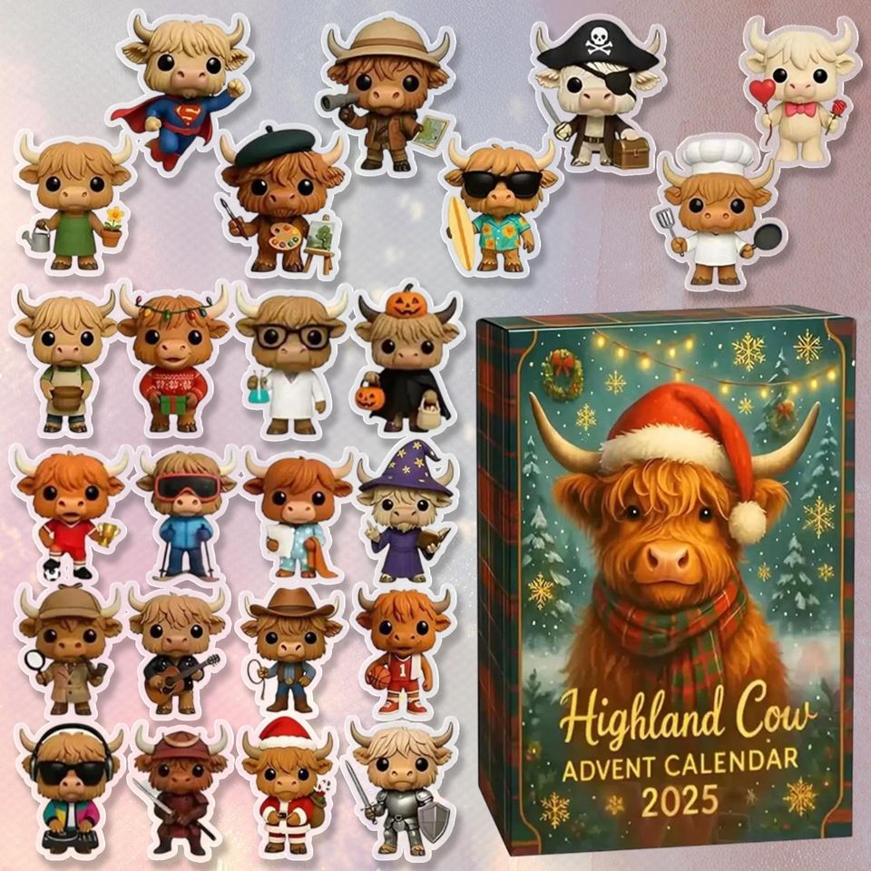 Christmas Highland Cow 2025 Advent Calendar, Farmhouse Cows Christmas Charms, 24-Day Countdown Ornament, Christmas Highland Cows Blind Boxes - Image 3