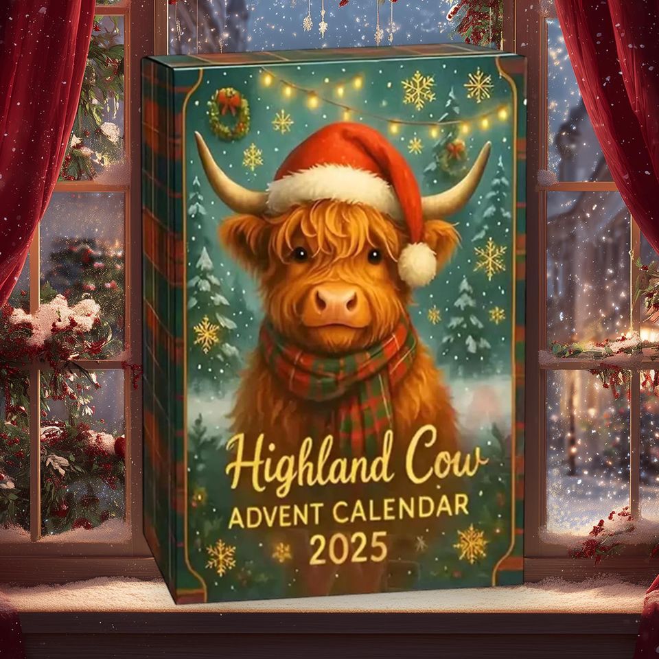 Christmas Highland Cow 2025 Advent Calendar, Farmhouse Cows Christmas Charms, 24-Day Countdown Ornament, Christmas Highland Cows Blind Boxes