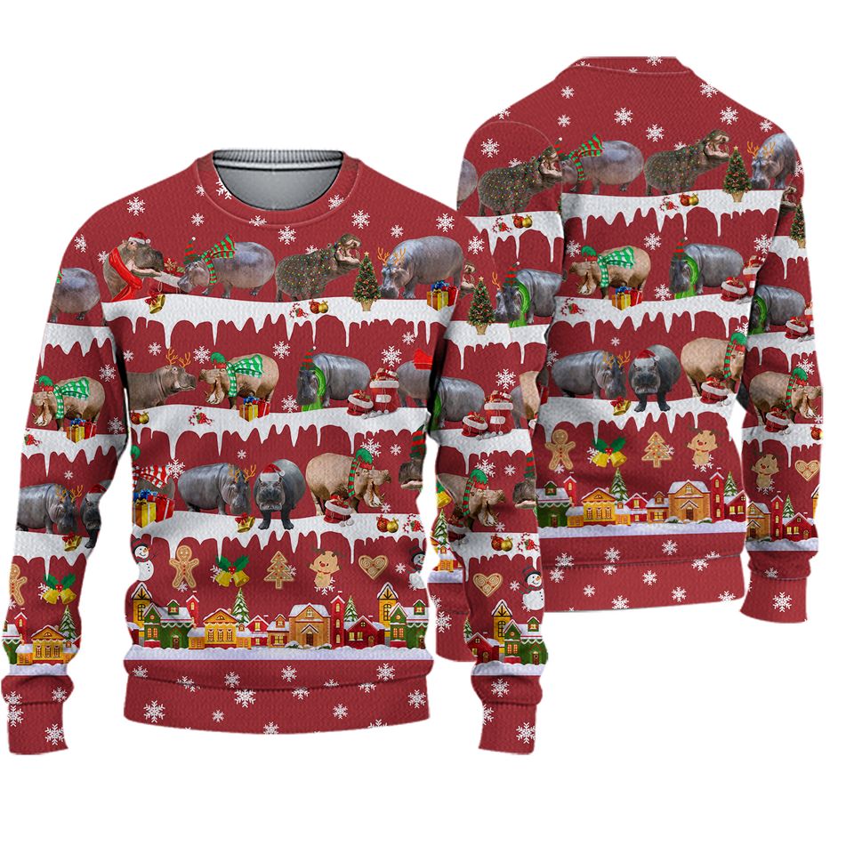 Christmas Hippo Sweater, Ugly Christmas Sweater