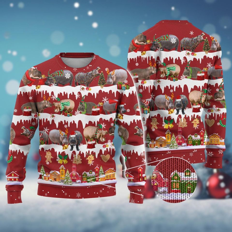 Christmas Hippo Ugly Sweater, Animal Xmas