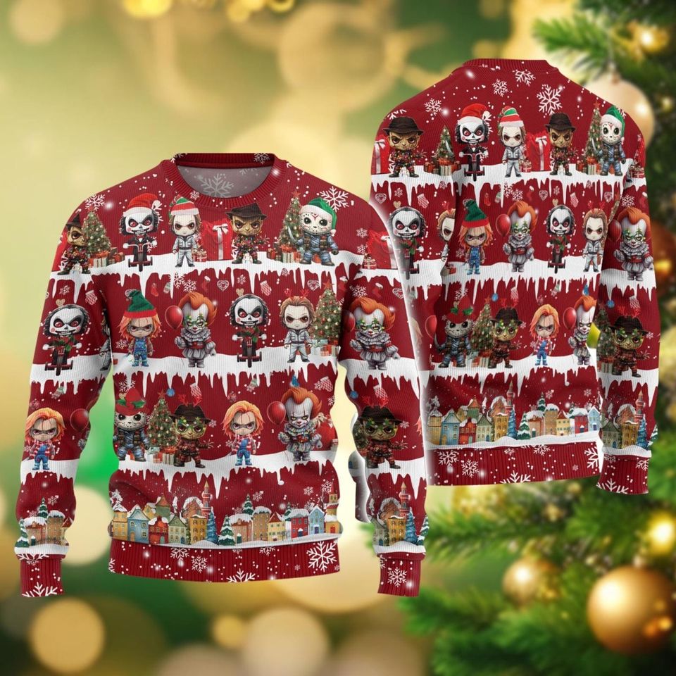 Christmas Horror Movie Ugly Sweater, Halloween Sweater