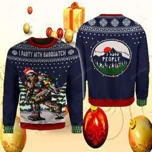 Christmas I Party With Sasquatch Camping Knitting Pattern Ugly Christmas Sweater Adult 3D Funny Matching for family