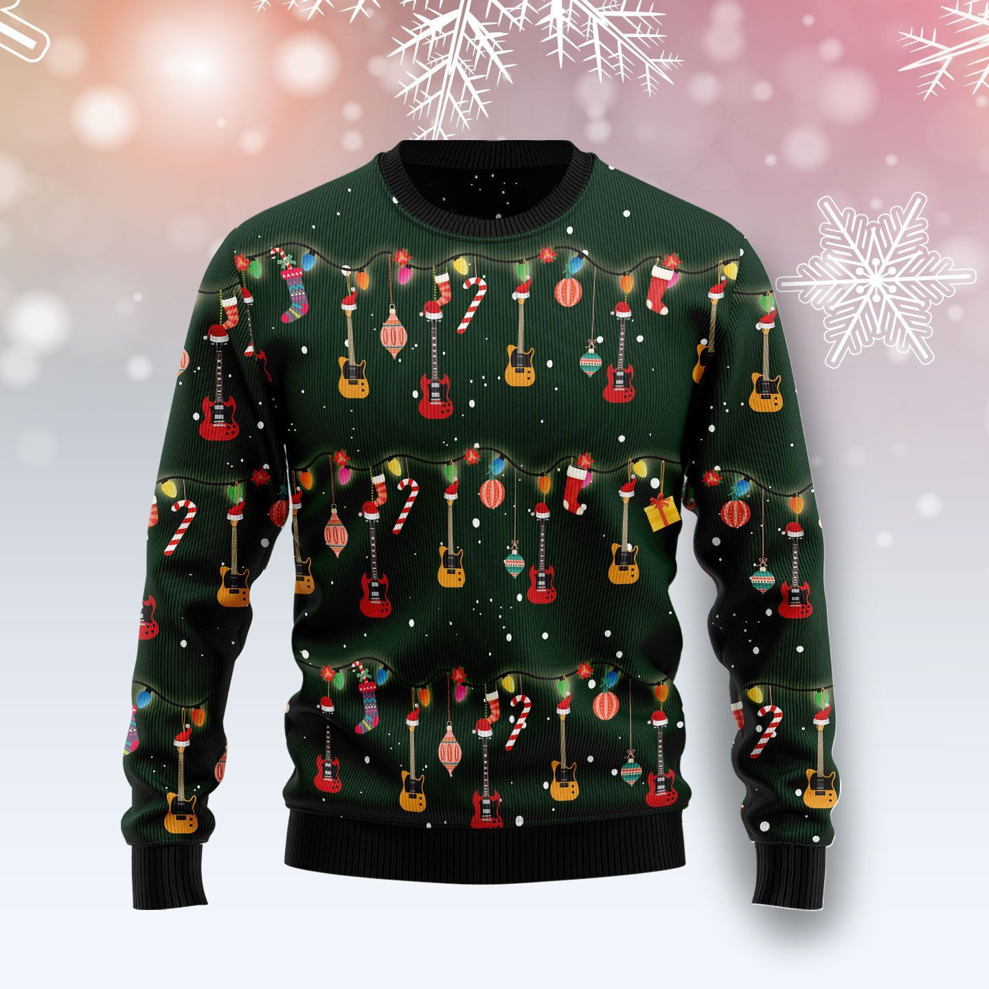 Christmas Instrument Guitar For Unisex Ugly Christmas Sweater Adult 3D Funny Matching for family