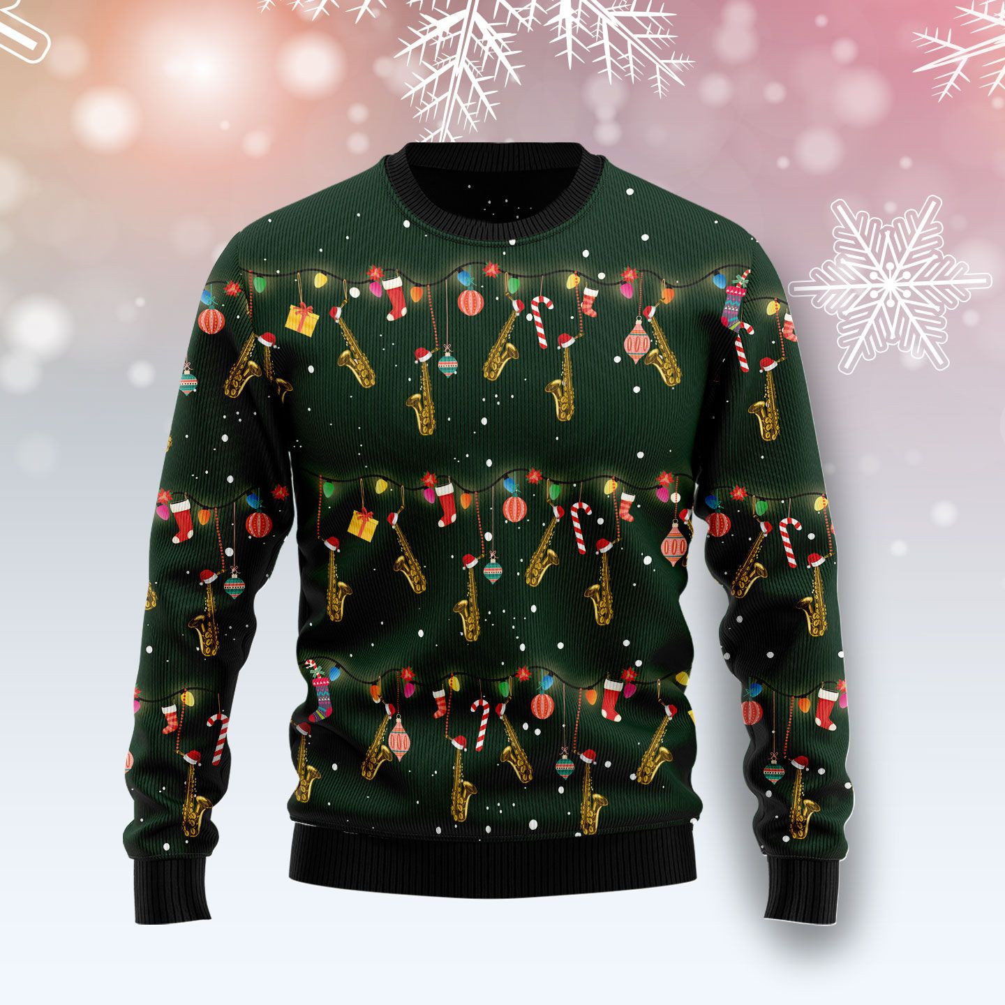 Christmas Instrument Saxophone Ugly Christmas Sweater Adult 3D Funny Matching for family