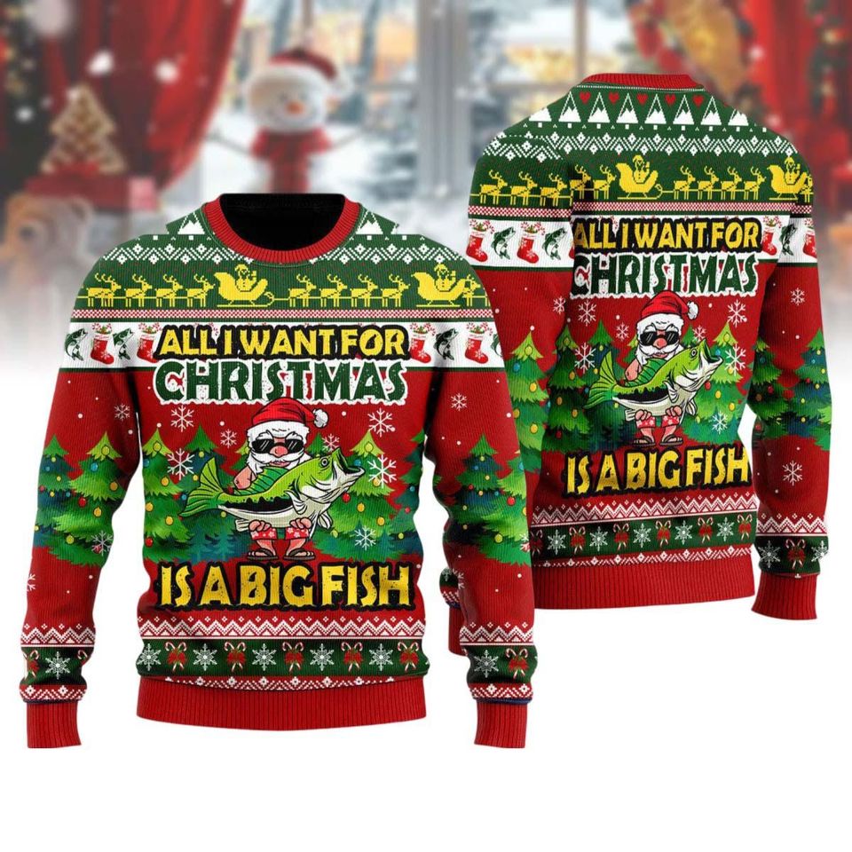 Christmas Is A Big Fish Ugly Sweater, Merry Fishmas Men