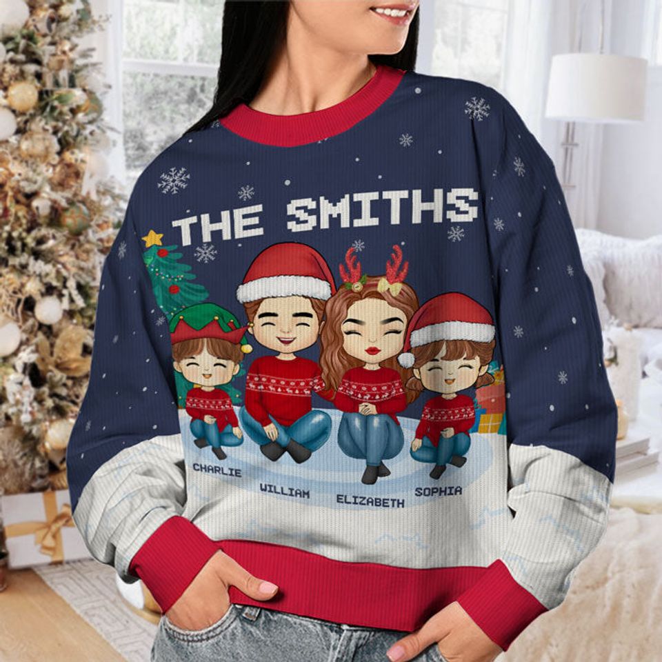 Christmas Is A Time For Family Dad, Mom - Family Personalized Custom Ugly Sweatshirt - Image 4
