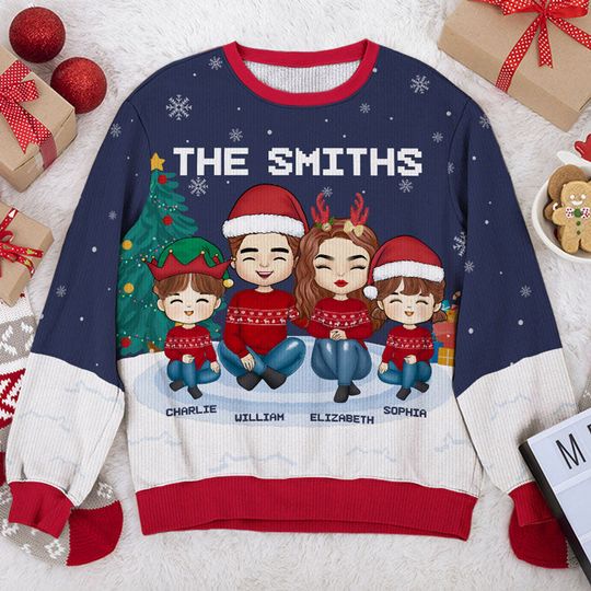 Christmas Is A Time For Family Dad, Mom - Family Personalized Custom Ugly Sweatshirt - Image 6