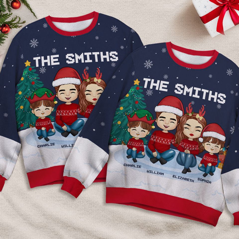 Christmas Is A Time For Family Dad, Mom - Family Personalized Custom Ugly Sweatshirt - Image 3