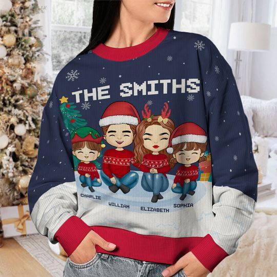 Christmas Is A Time For Family Dad, Mom - Family Personalized Custom Ugly Sweatshirt - Image 9