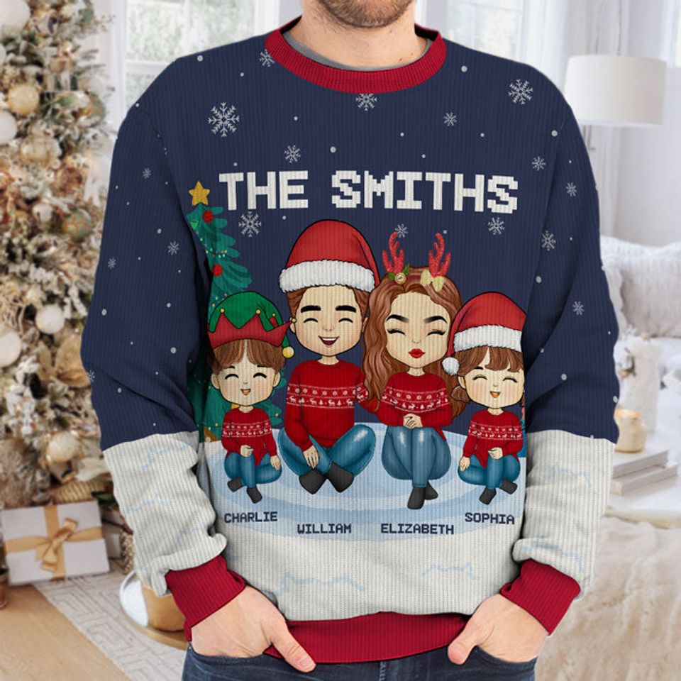 Christmas Is A Time For Family Dad, Mom - Family Personalized Custom Ugly Sweatshirt - Image 5