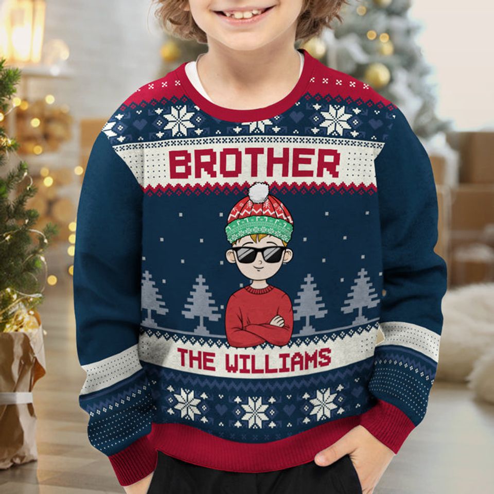 Christmas Is All About The Family Brother, Sister - Family Personalized Custom Ugly Sweatshirt - Image 3