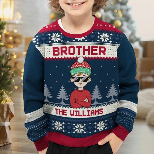 Christmas Is All About The Family Brother, Sister - Family Personalized Custom Ugly Sweatshirt - Image 8