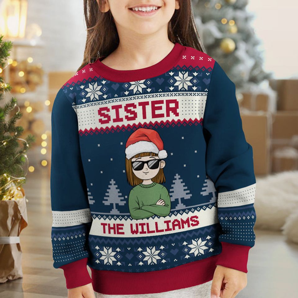 Christmas Is All About The Family Brother, Sister - Family Personalized Custom Ugly Sweatshirt - Image 4