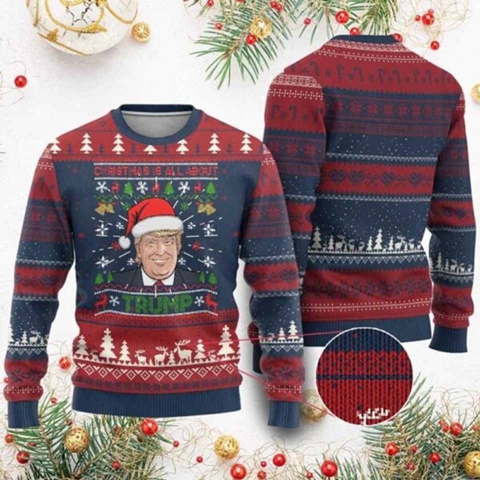 Christmas Is All About Trump Ugly Christmas Sweater, Daddy's Home Shirt, Trump 2024 - Image 2