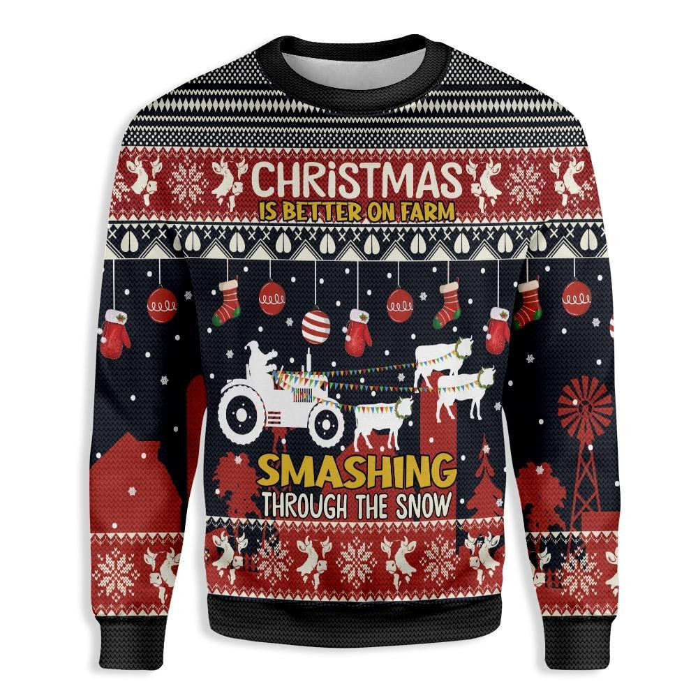 Christmas Is Better On Farm Ugly Christmas Sweater Adult 3D Funny Matching for family