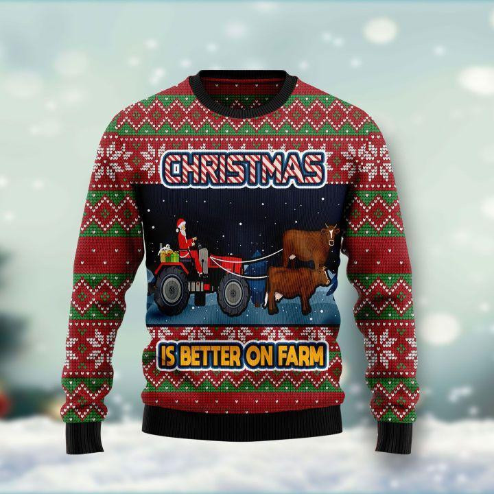 Christmas Is Better On Farm Ugly Christmas Sweater Adult 3D Funny Matching for family