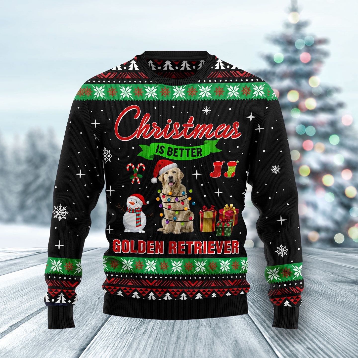 Christmas Is Better With Golden Retriever Ugly Christmas Sweater Adult 3D Funny Matching for family