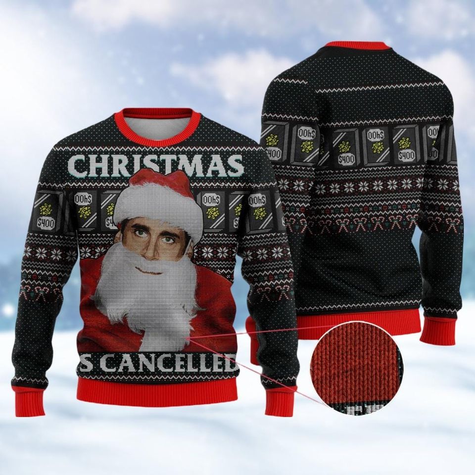 Christmas Is Cancelled Ugly Christmas Sweater, The Office Xmas Ugly Sweatshirt - Image 2
