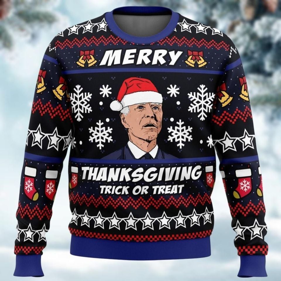 Christmas Joe Biden Merry Thanksgiving Ugly Sweater,