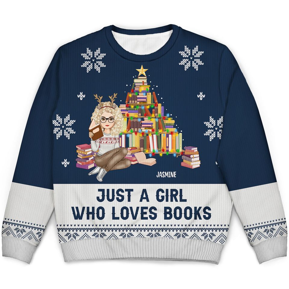 Christmas Just A Girl Who Loves Books Custom Personalized Unisex Ugly Sweatshirt