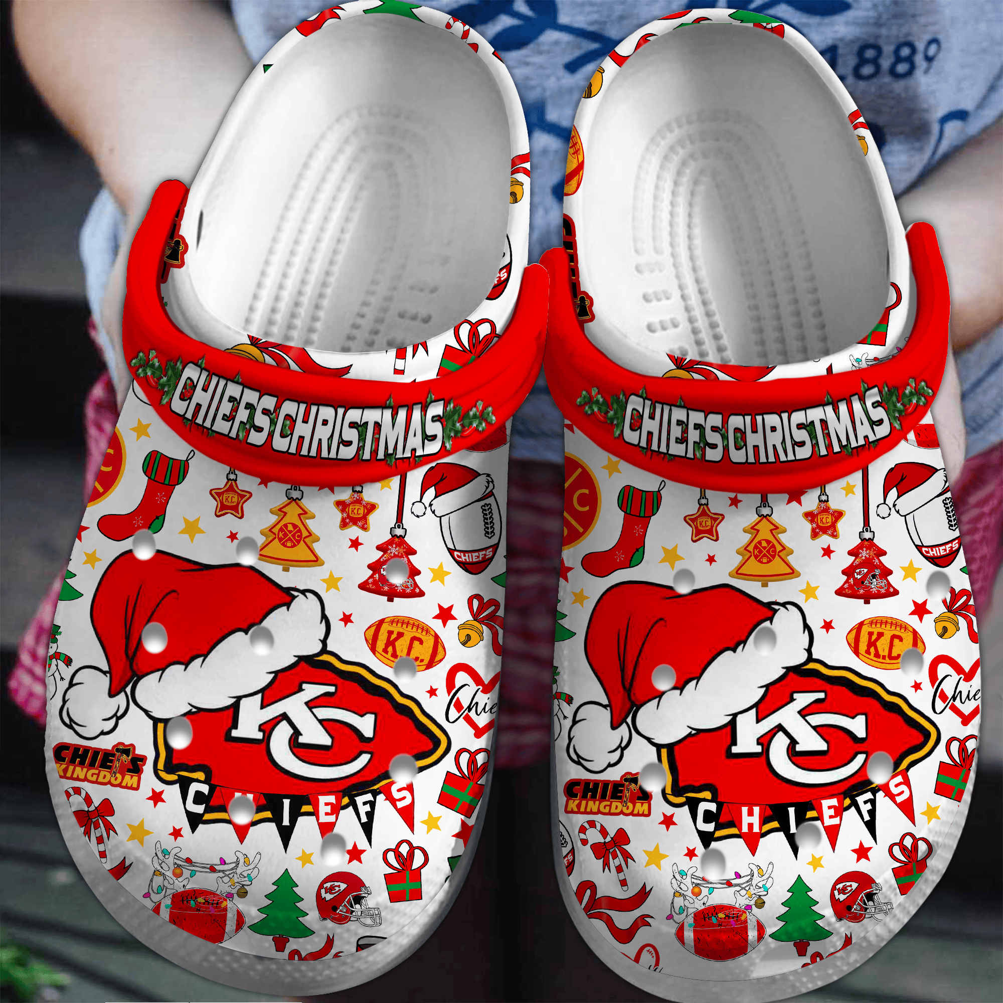 Christmas Kansas City Chiefs Mahomes NFL Sport Crocs Crocband Clogs Shoes Comfortable For Men Women and Kids