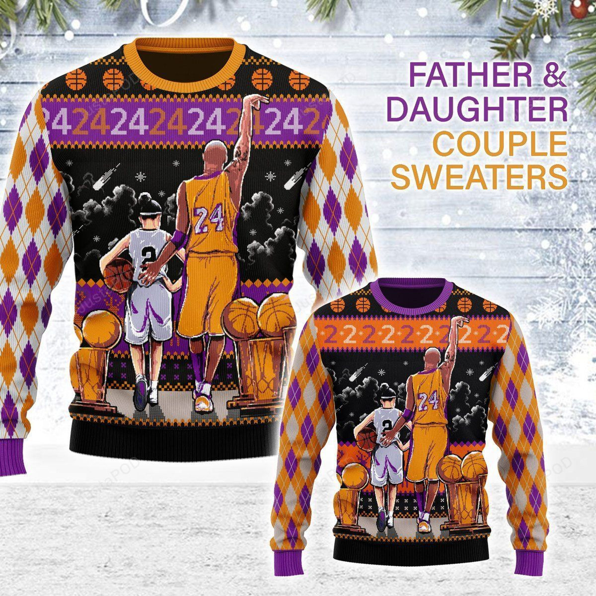 Christmas Kobe Bryant Father And Daughter Couple Sweaters 24 Gearhomies For Unisex Ugly Christmas Sweater Adult 3D Funny Matching for family