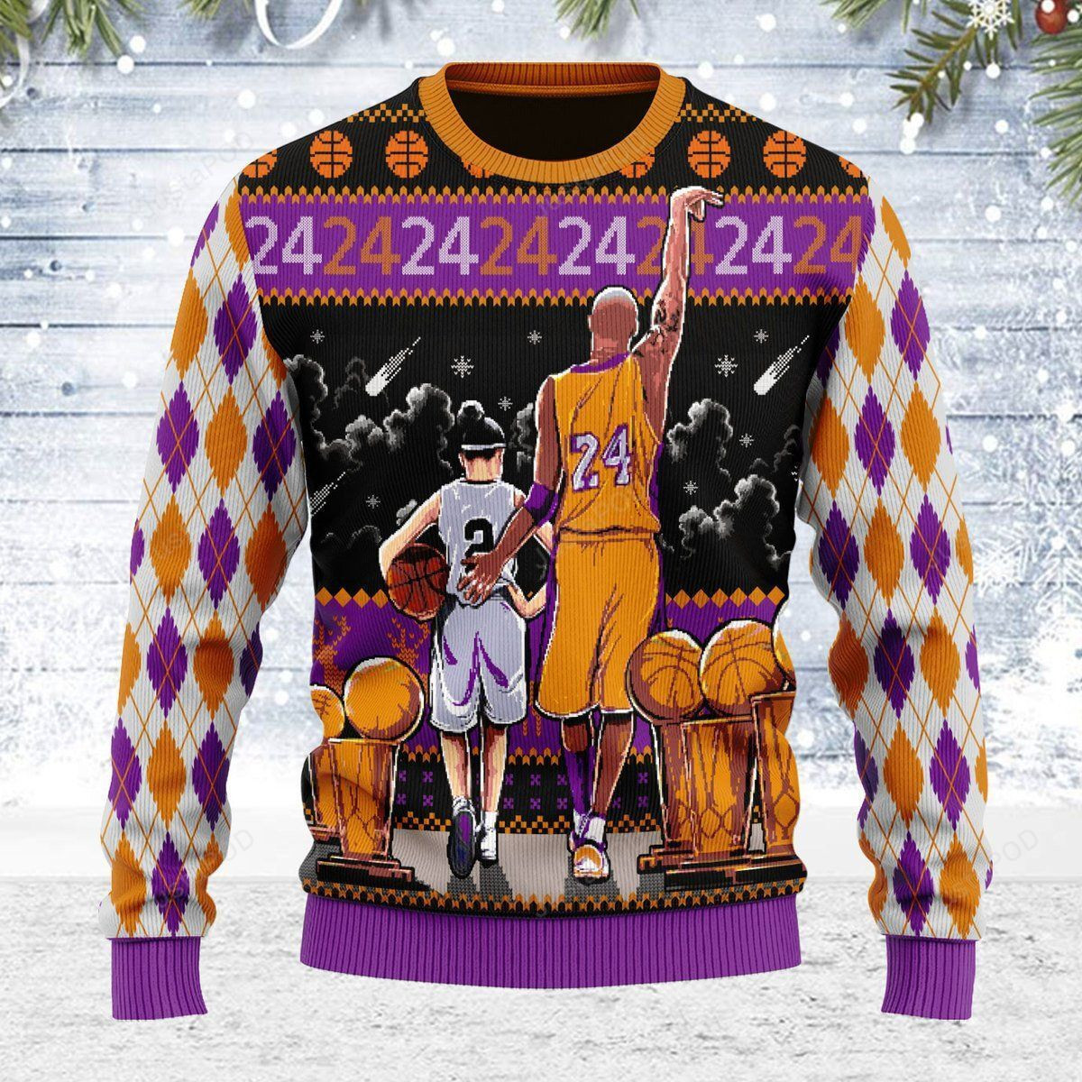 Christmas Kobe Bryant Father And Daughter Couple Sweaters 24 Gearhomies For Unisex Ugly Christmas Sweater Adult 3D Funny Matching for family - Image 2
