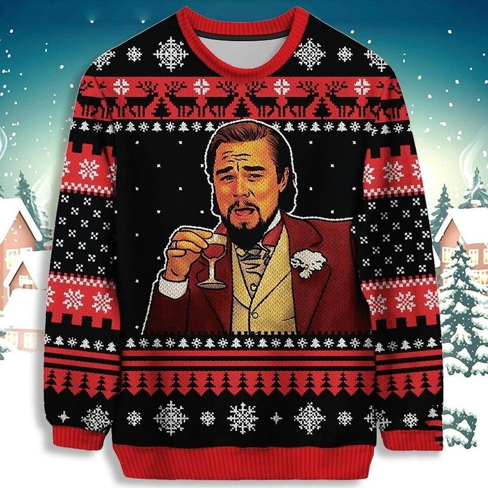 Christmas Laughing Leo Leonardo DiCaprio Meme Christmas Ugly Sweater - Image 8