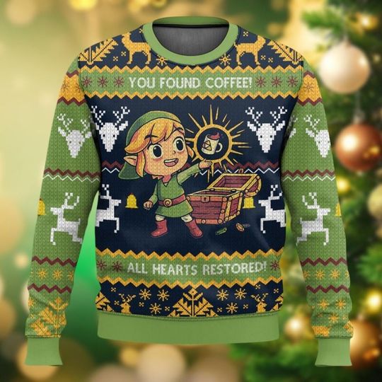 Christmas Legend Of Zelda Ugly Sweater, You Found Coffee All Hearts Restored Christmas Sweater, Link Holiday Sweater - Image 7