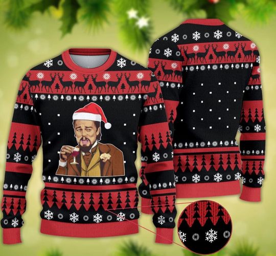 Christmas Leonardo Dicaprio Sweater, Laughing Leo Christmas Ugly Sweater, Meme - Image 4
