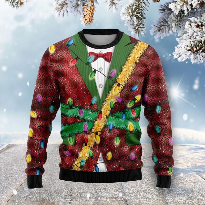 Christmas Light Ugly Christmas Sweater Adult 3D Funny Matching for family