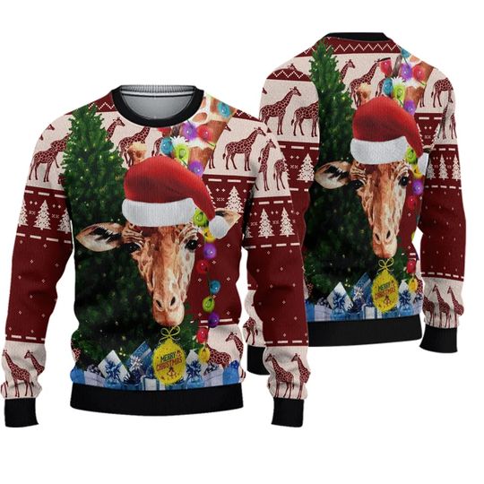 Christmas Lights Giraffe Lover Ugly Sweater, Giraffes Christmas Lights Sweater - Image 2