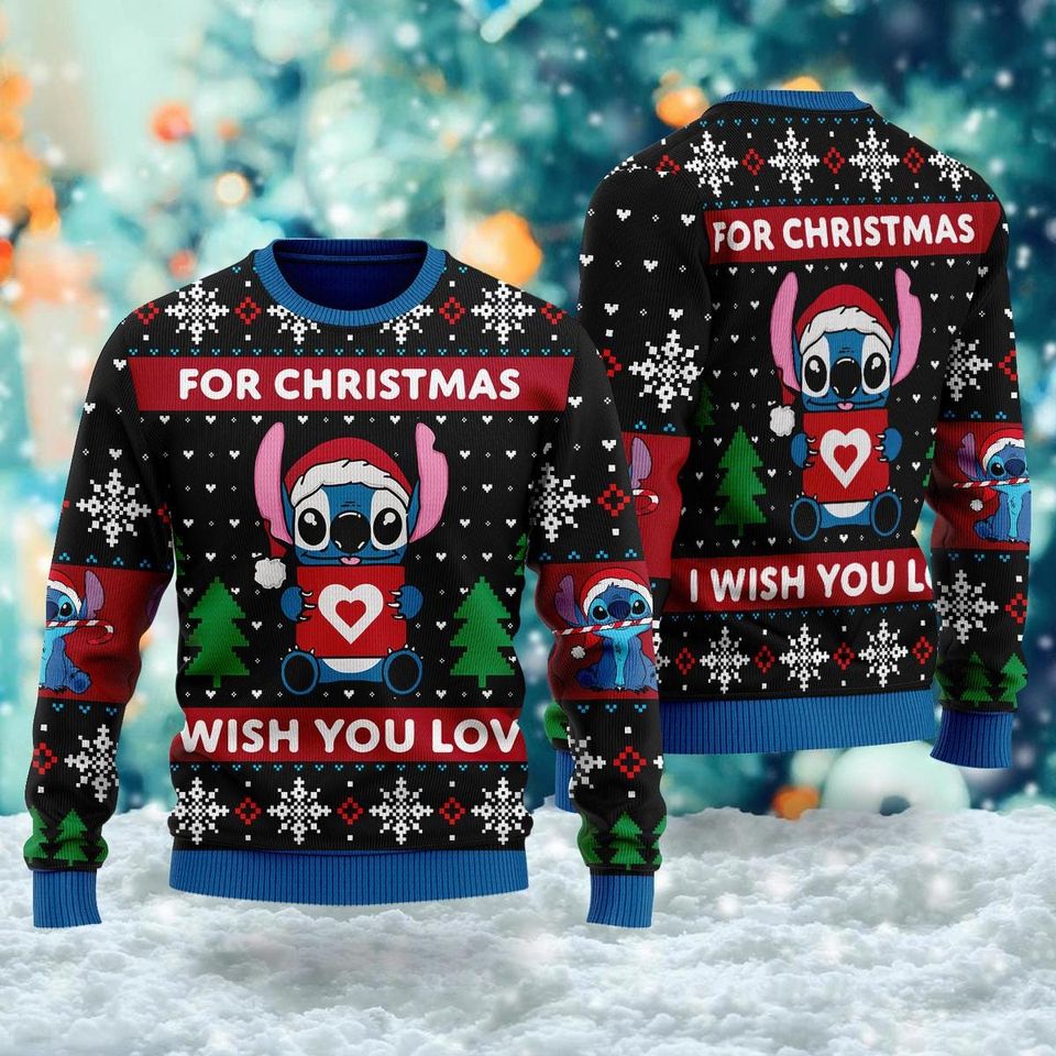 Christmas Love Alien Blue Dog Ugly Christmas Sweater