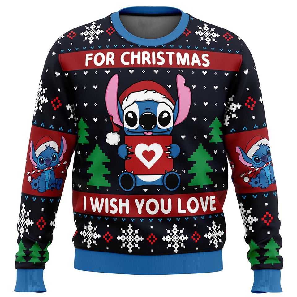 Christmas Love Alien Blue Dog Ugly Christmas Sweater
