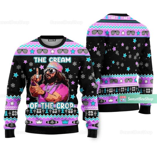 Christmas Macho Man Sweater, Macho Man Ugly Sweater, Cream Of The Crop Sweater - Image 2