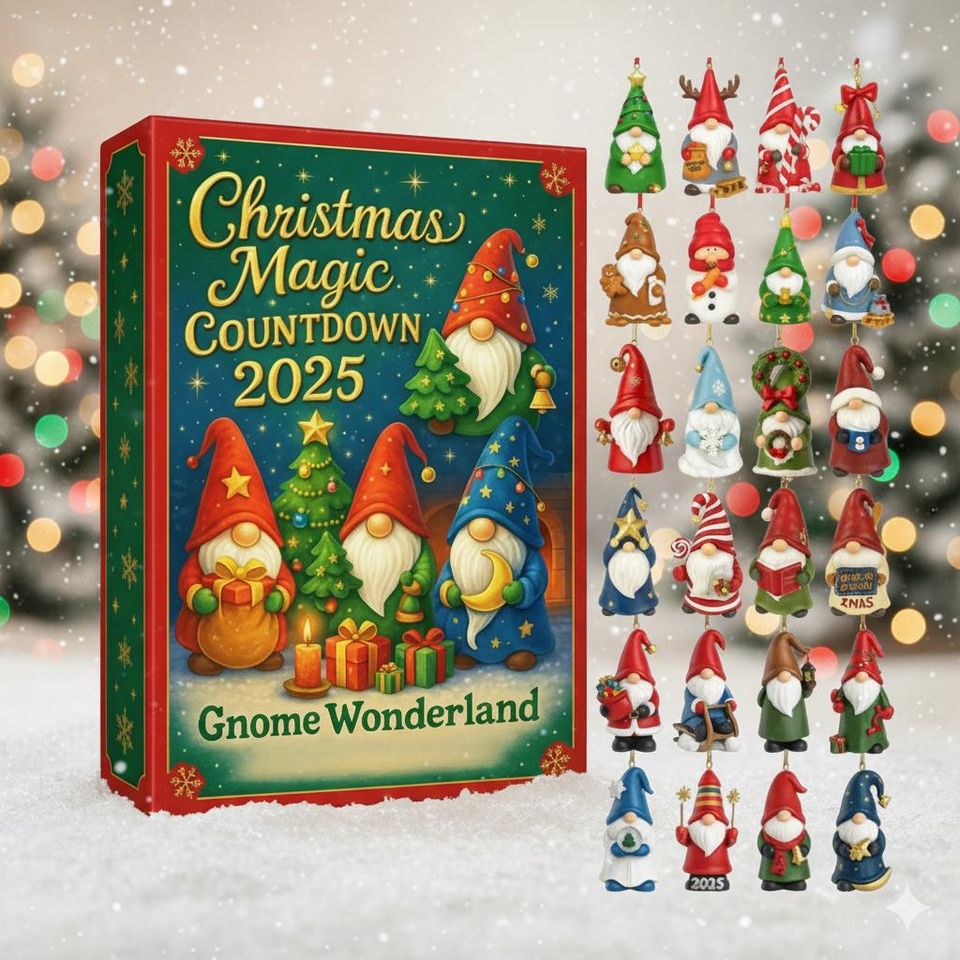 Christmas Magic Countdown 2025 Gnome Wonderland Advent Calendar, 24 Festive Acrylic Ornaments