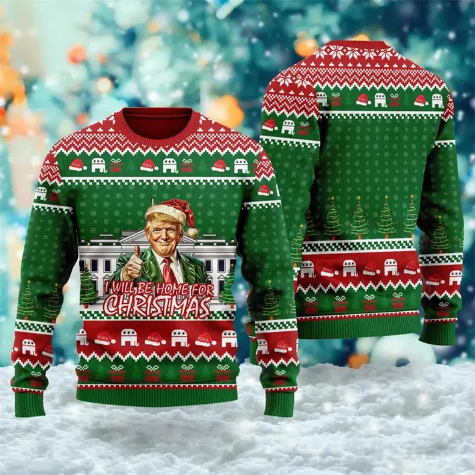 Christmas Mens Hoodies Trump Pullover 3D Printed Ugly Sweatshirt