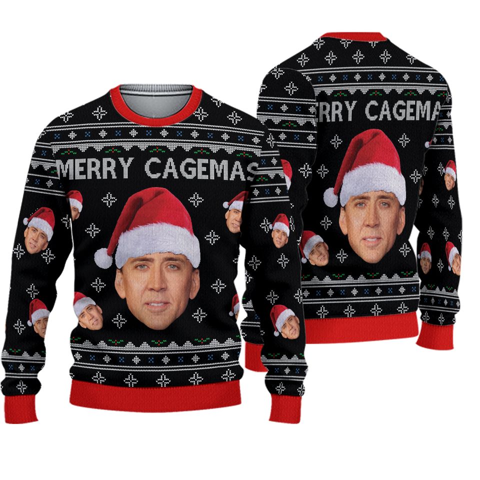 Christmas Merry Cagemas Ugly Sweater, Nicolas Cage Holiday Sweater