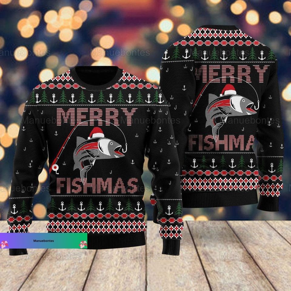 Christmas Merry Fishmas Ugly Sweater, Fishing Xmas Sweater