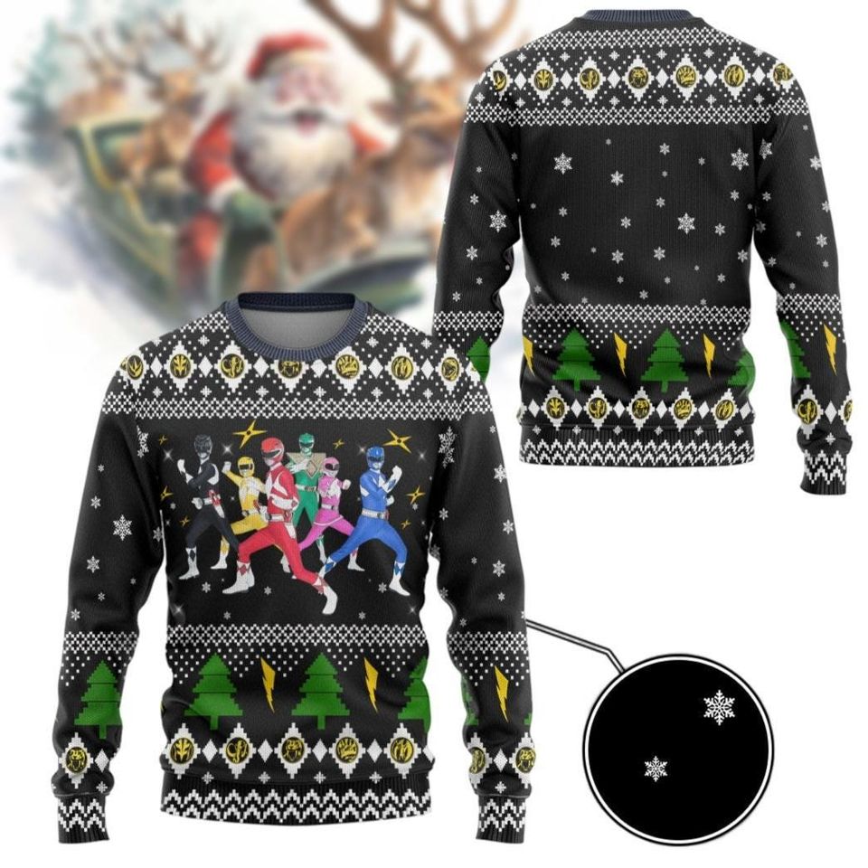 Christmas Mighty Morphin Sweater, Power Rangers Ugly Sweater, Might Morphin Power Rangers Shirt - Image 2