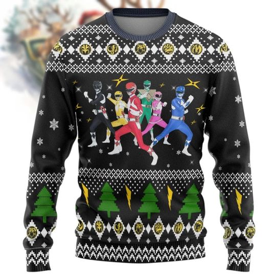 Christmas Mighty Morphin Sweater, Power Rangers Ugly Sweater, Might Morphin Power Rangers Shirt - Image 9