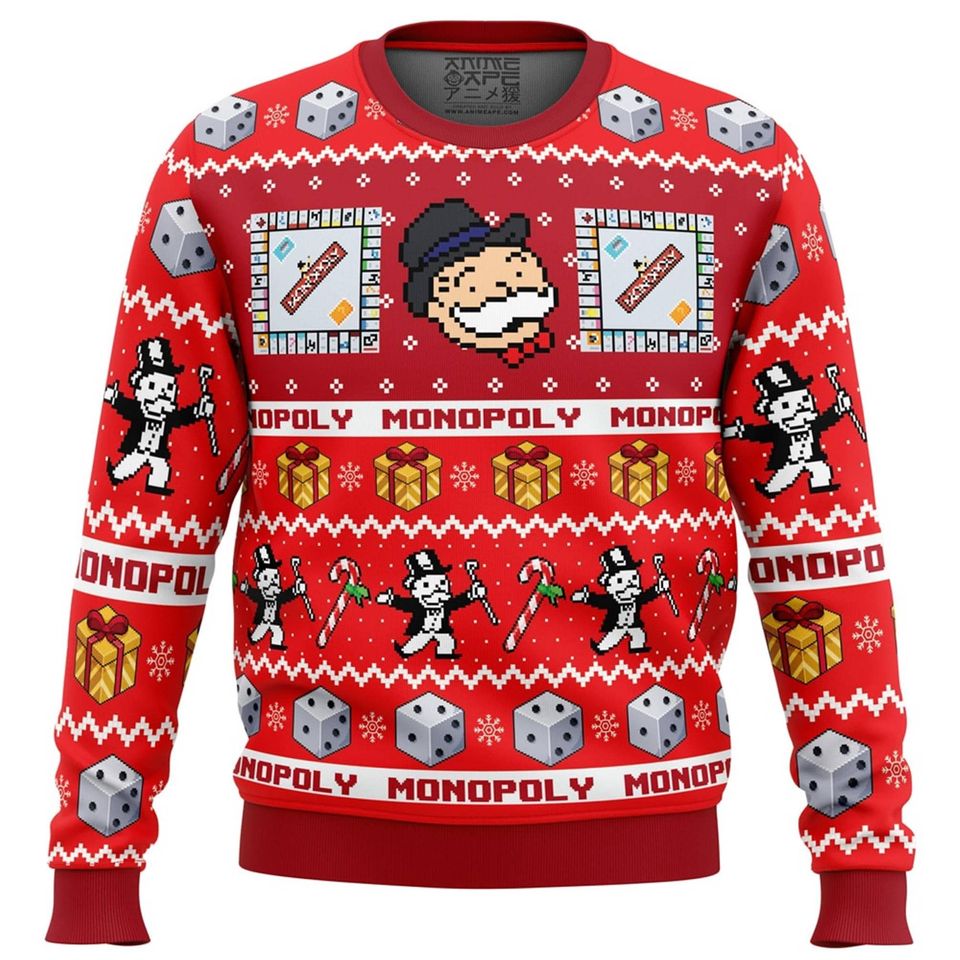 Christmas Monopoly Board Games Ugly Christmas Sweater, Monopoly Game Cards Ugly