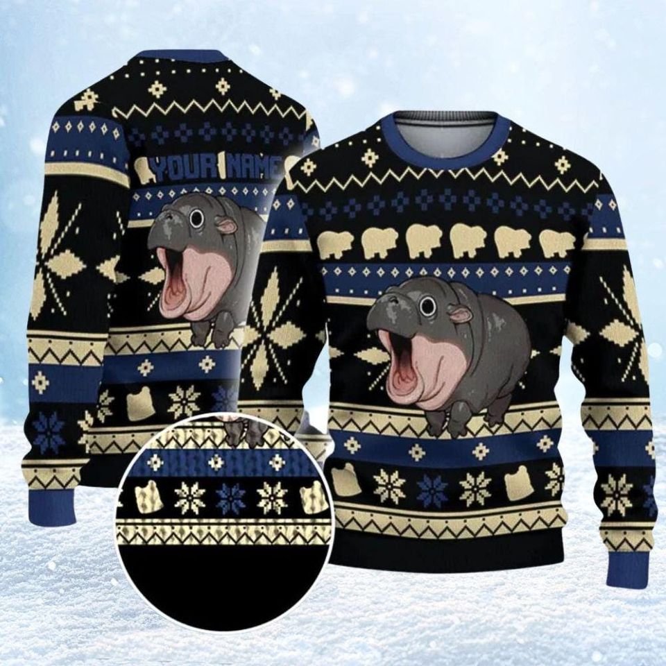 Christmas Moo Deng Baby Hippo Ugly Sweater, Cute Thai Baby Hippo