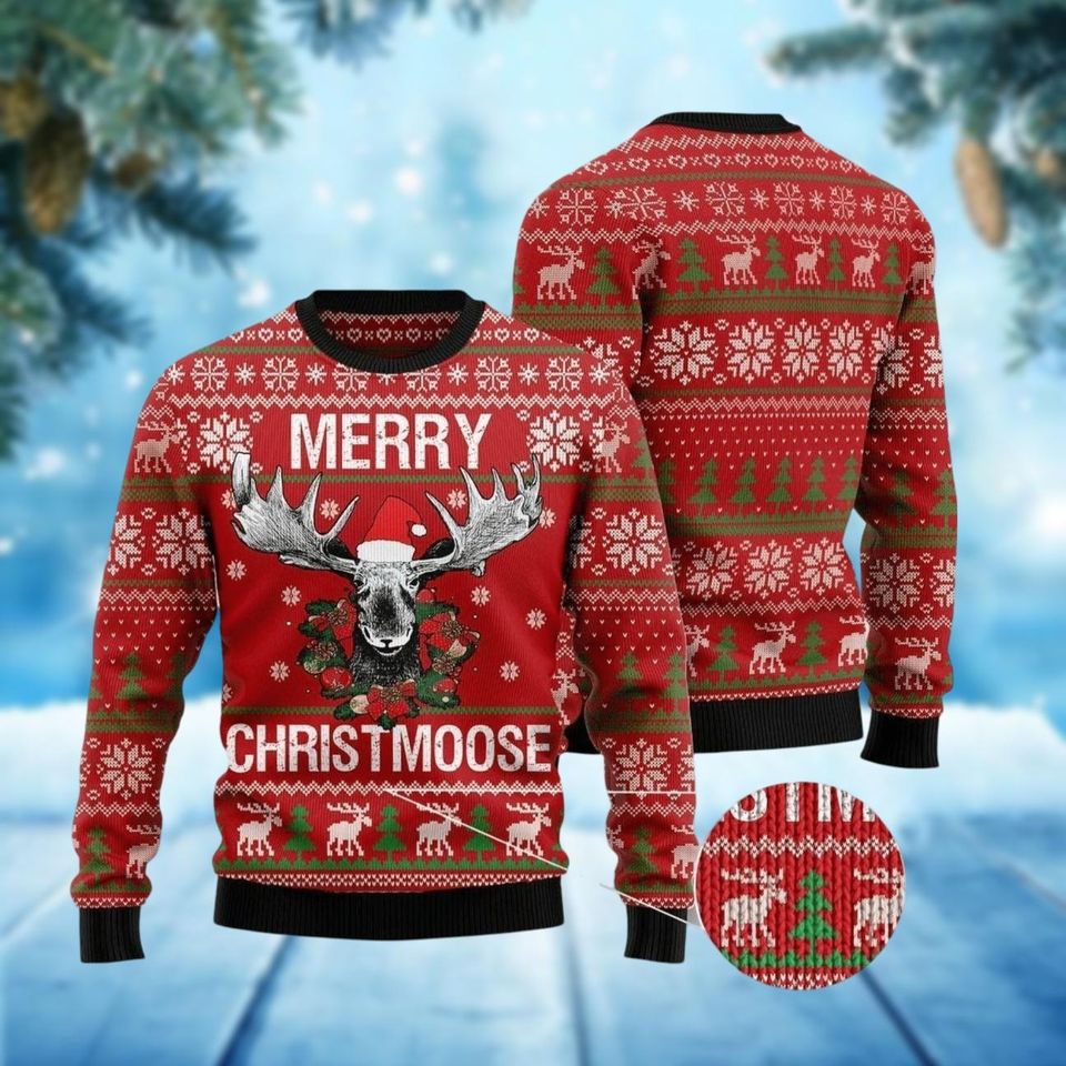 Christmas Moose Ugly Sweater, Merry Christmoose Santa Sweater