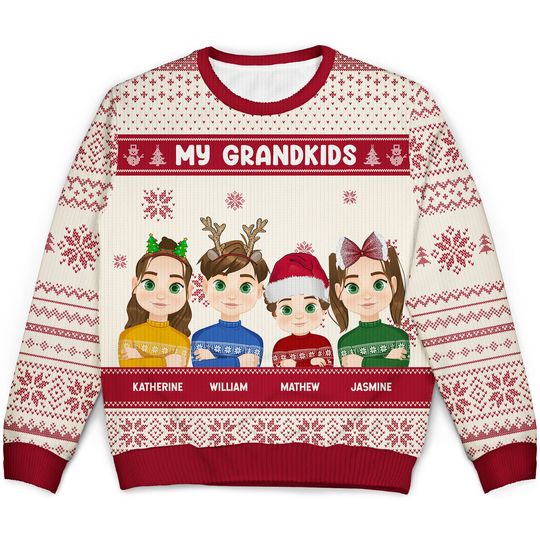 Christmas My Grandkids Our Grandkids Custom Family Gift Unisex Ugly Sweatshirt - Image 4