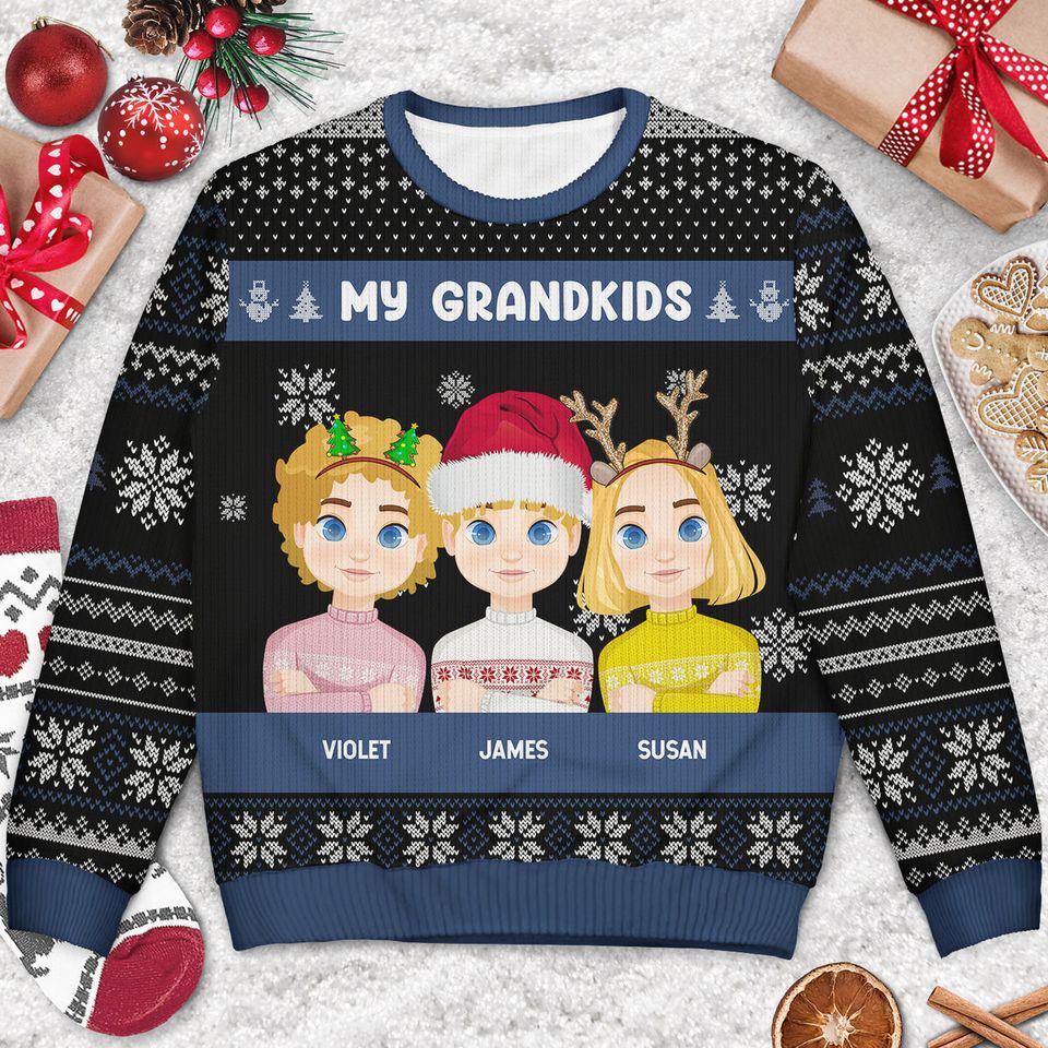 Christmas My Grandkids Our Grandkids Custom Family Gift Unisex Ugly Sweatshirt - Image 3