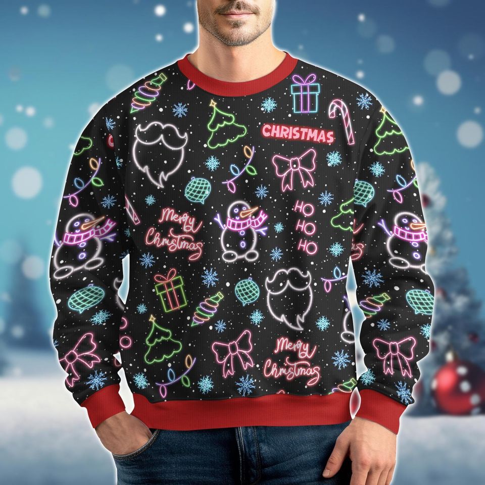 Christmas Neon Lighting Ugly Sweater, Santa Claus Holiday Sweater