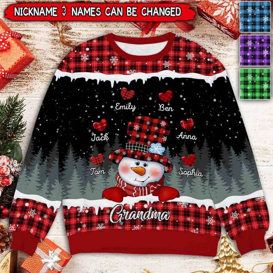 Christmas Night Snowman Nana Mom Sweet Heart Kids Personalized 3D Sweater